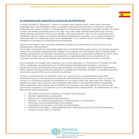 Gestión del Conocimiento aplicada en la Gestión de Proyectos
