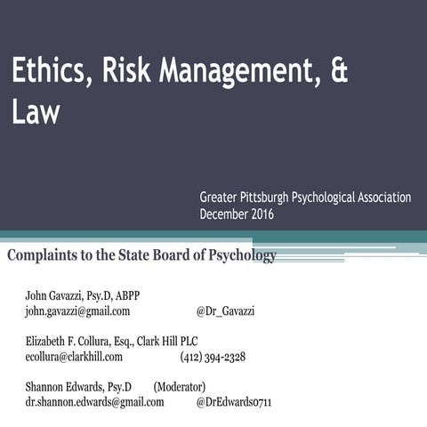 Ethics, Risk Management, and Law