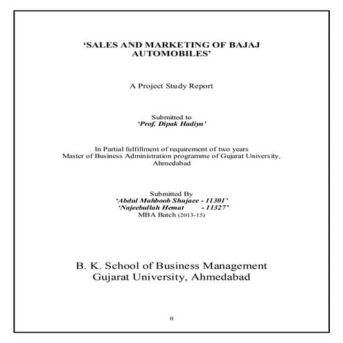 Sales and Marketing of BAJAJ auto  Grand Project By Najeeb & Mushique
