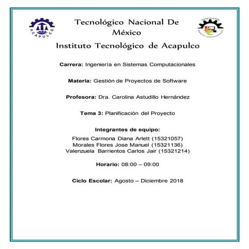 Gestión de proyectos de software - Tema 3: Planificación del proyecto