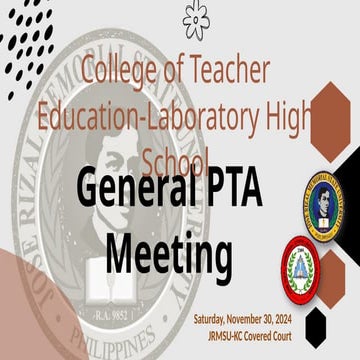 General PTA Meeting and Faculty Overview at JRMSU CTEd-LHS | PPTX