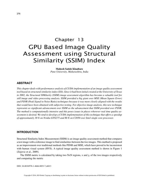 Gpu based-image-quality-assessment-using-structural-similarity-(ssim)-index