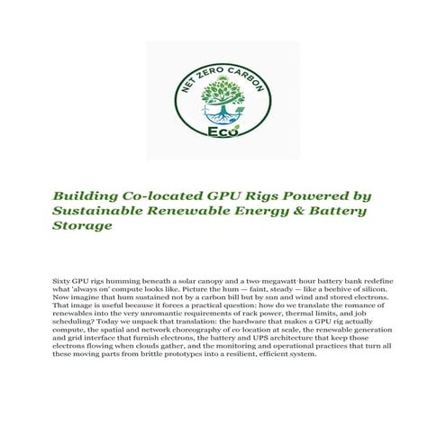 LECTURE: Building Co-located GPU Rigs Powered by Sustainable Renewable Energy & Battery Storage