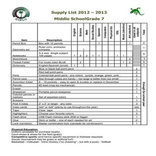 2012-13 Gr7 Supplies