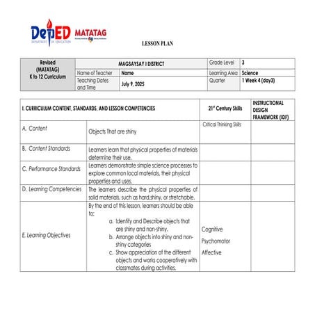 GRADE-3-LP-MATATAG science cot. quarter 1 week 4 | DOCX