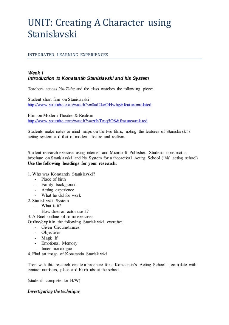 worksheet Creating A Character Worksheet grade 10lesson plan creating a character stanislavski