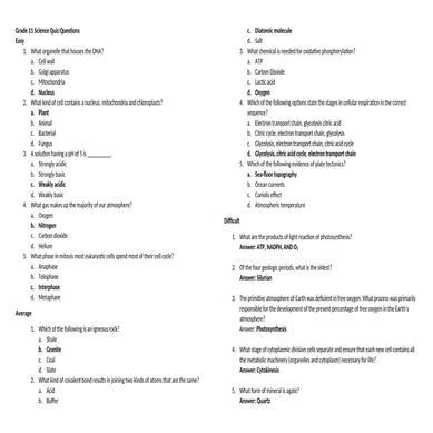 Grade 11 Science Quiz Questions for science quest | DOCX