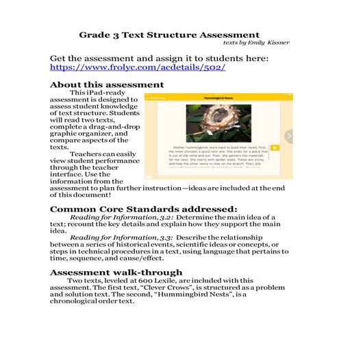 Grade 3 text structure assessment teaching guide | DOCX