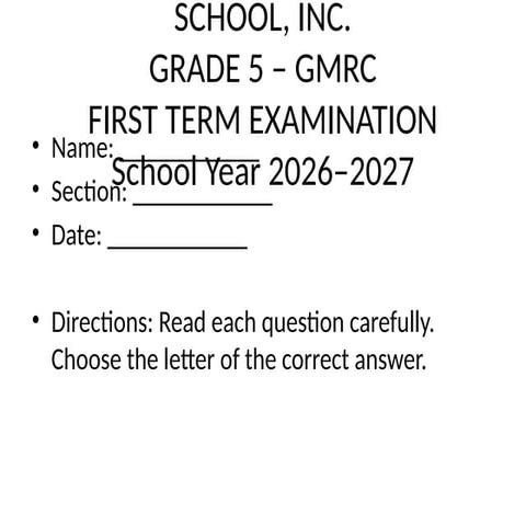 Grade 5 GMRC First Term Exam: Responsibility, Respect, and Digital ...