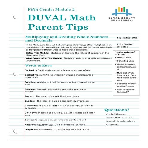 Grade 5 module 2 parent letter