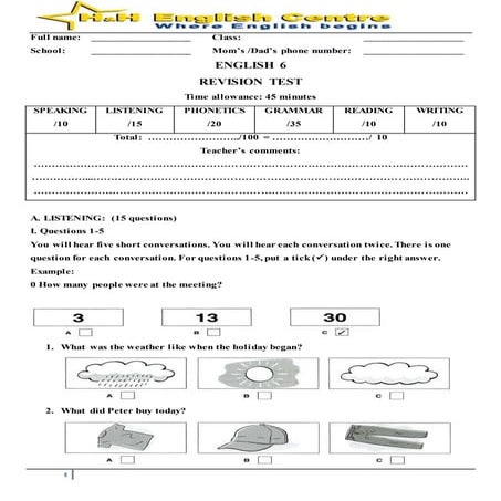 Grade 6_Kiểm tra trình độ