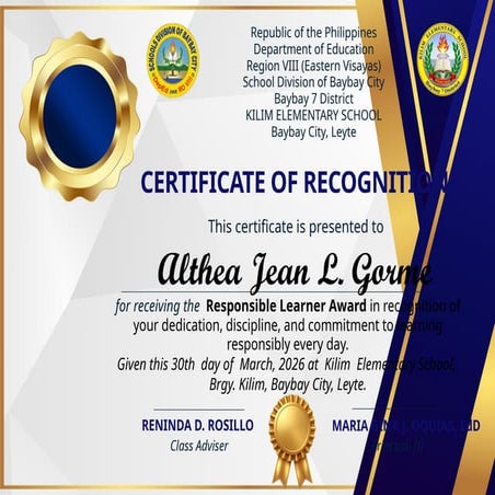 Recognition Awards for Responsible and Cooperative Learners at Kilim ...
