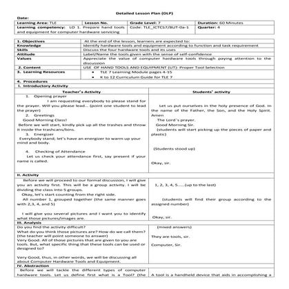 Grade 7 TLE Detailed Lesson Plan | DOC | Computer Peripherals | Computing