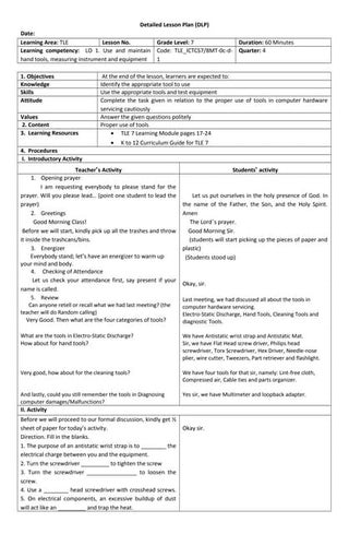 Grade 7 TLE Detailed Lesson Plan | PDF
