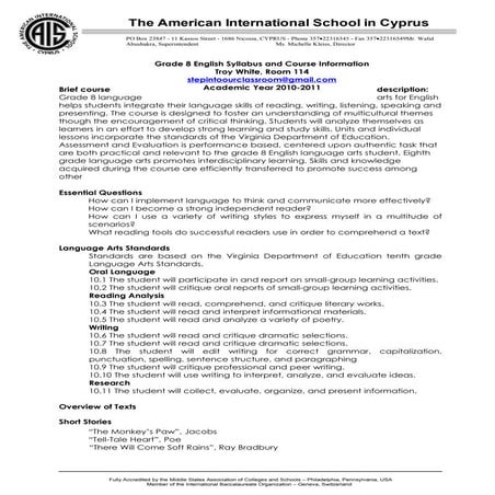 Grade 8 english syllabus 2010.2011