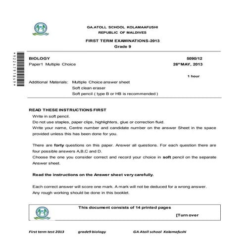 Front page paper 6 bio mock science copy - copy | DOCX