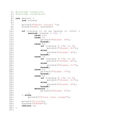 เขียนโปรแกรมภาษา C: คำสั่ง switch