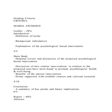 Grading criteria criteriamarks awarded leaflet – 20i