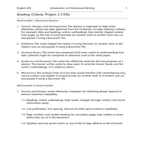 Project 2 Grading Criteria English 202 | DOCX