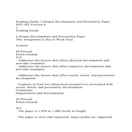 Grading Guide Lifespan Development and Personality PaperPSY1.docx