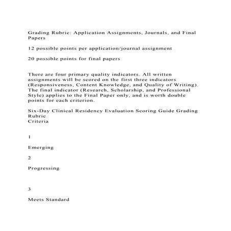 Grading Rubric Application Assignments, Journals, and Final Paper.docx