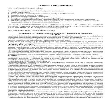 Grado once segundo período  taller- realidad colombiana