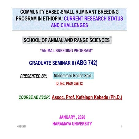 COMMUNITY BASED-SMALL RUMINANT BREEDING PROGRAM IN ETHIOPIA: CURRENT ...