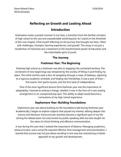 Reflecting on Growth and Looking Ahead by Steve Roland Cabra