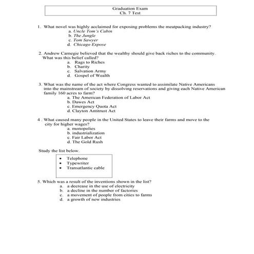 AHSGE HISTORY  ch. 7 test