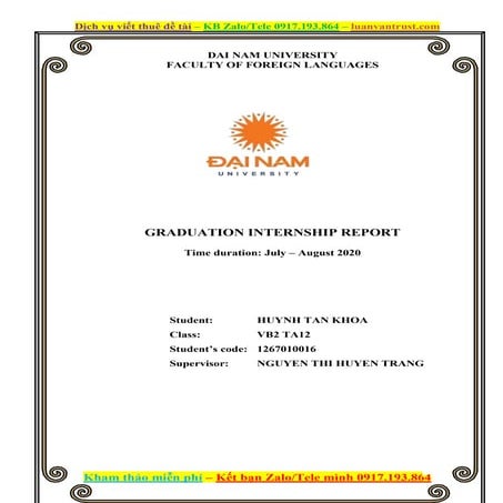 Graduation Internship Report Faculty Of Foreign Languages Dai Nam University....