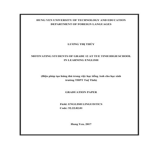 A study on motivation of grade 12 in learning English