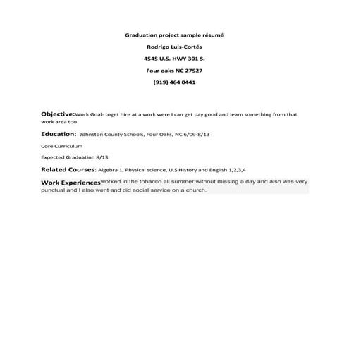 Graduation project sample résumé | DOCX