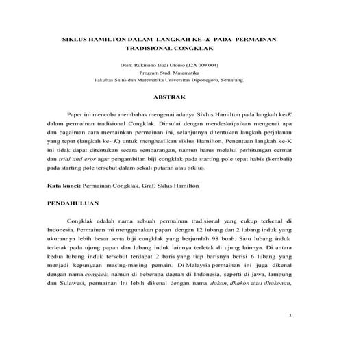 Graf hamilton dalam permainan tradisional congklak