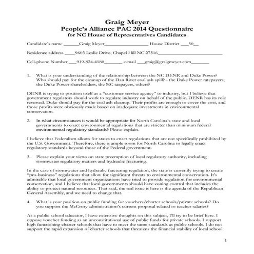 Mark Davis 2014 PA-PAC Questionnaire | PDF