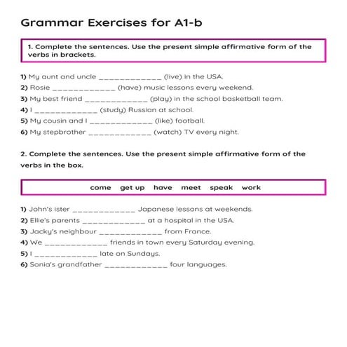 Comprehensive Grammar Exercises for A1-B Level English Learners | PDF