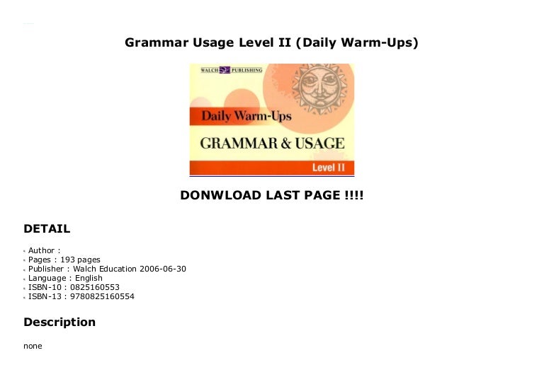 Grammar Usage Level Ii Daily Warm Ups