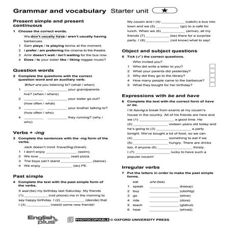Grammar and vocabulary su 1