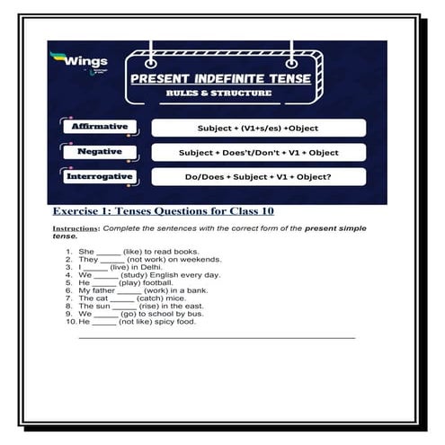 English Grammar grade 10 class work  and homework