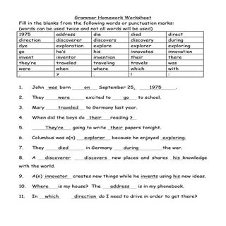 Grammar homework worksheet answer s...