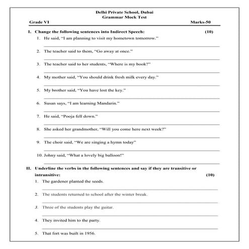Grammar mock test 6 | PDF