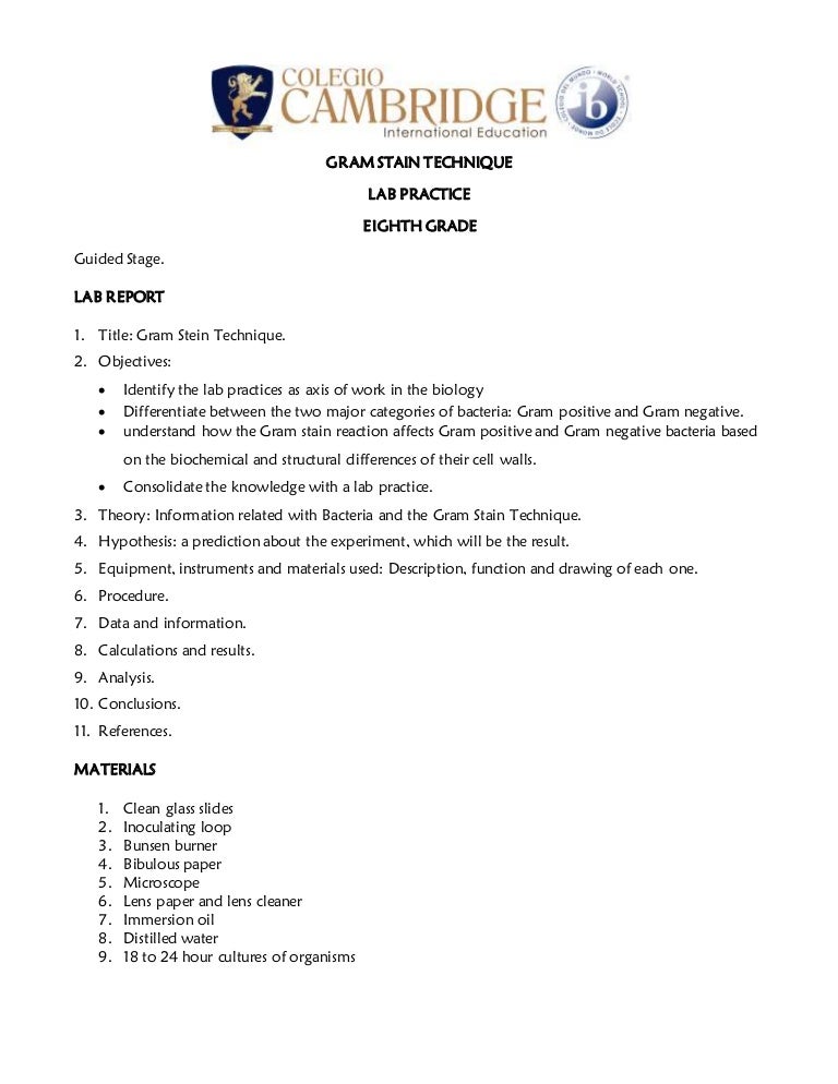 Gram stain technique lab report