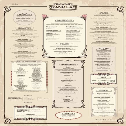 Grand Cafe English Menu