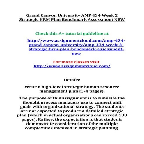 Grand canyon university amp 434 week 2 strategic hrm plan benchmark assessmen...