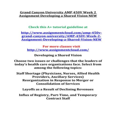 Grand canyon university amp 450 v week 2 assignment developing a shared visio...