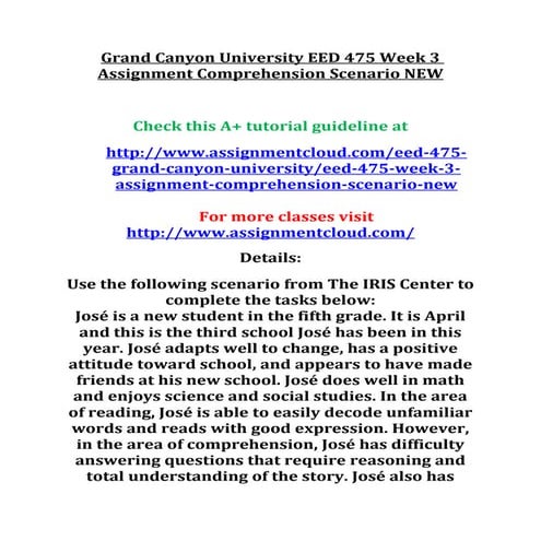 Grand canyon university eed 475 week 3 assignment comprehension scenario new