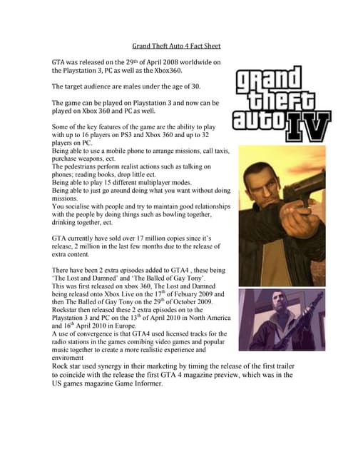 Grand theft auto 4 fact sheet