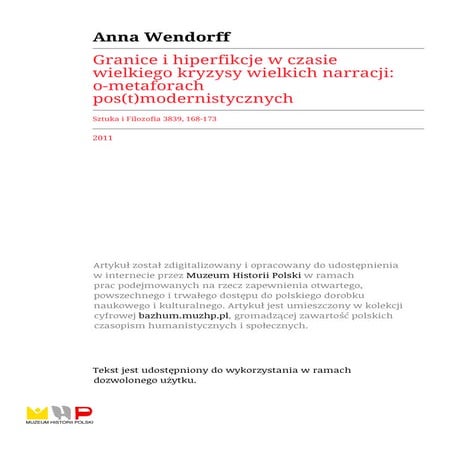 Granice i hiperfikcje w czasie wielkiego kryzysu wielkich narracji. O metafor...