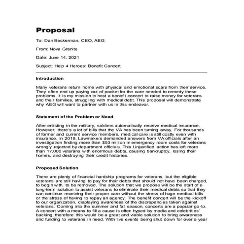 Granite Nova - Concert Proposal Letter