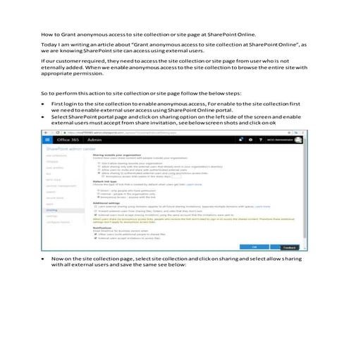 Grant anonymous access to site collection at share point online