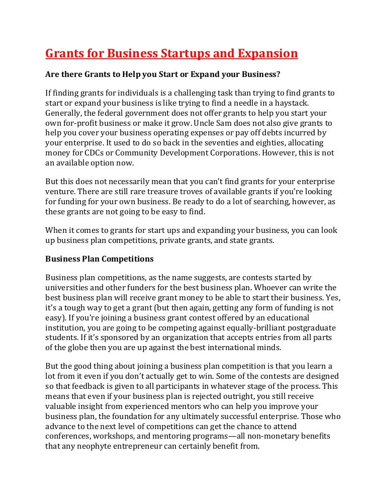 Grants for business startups and expansion